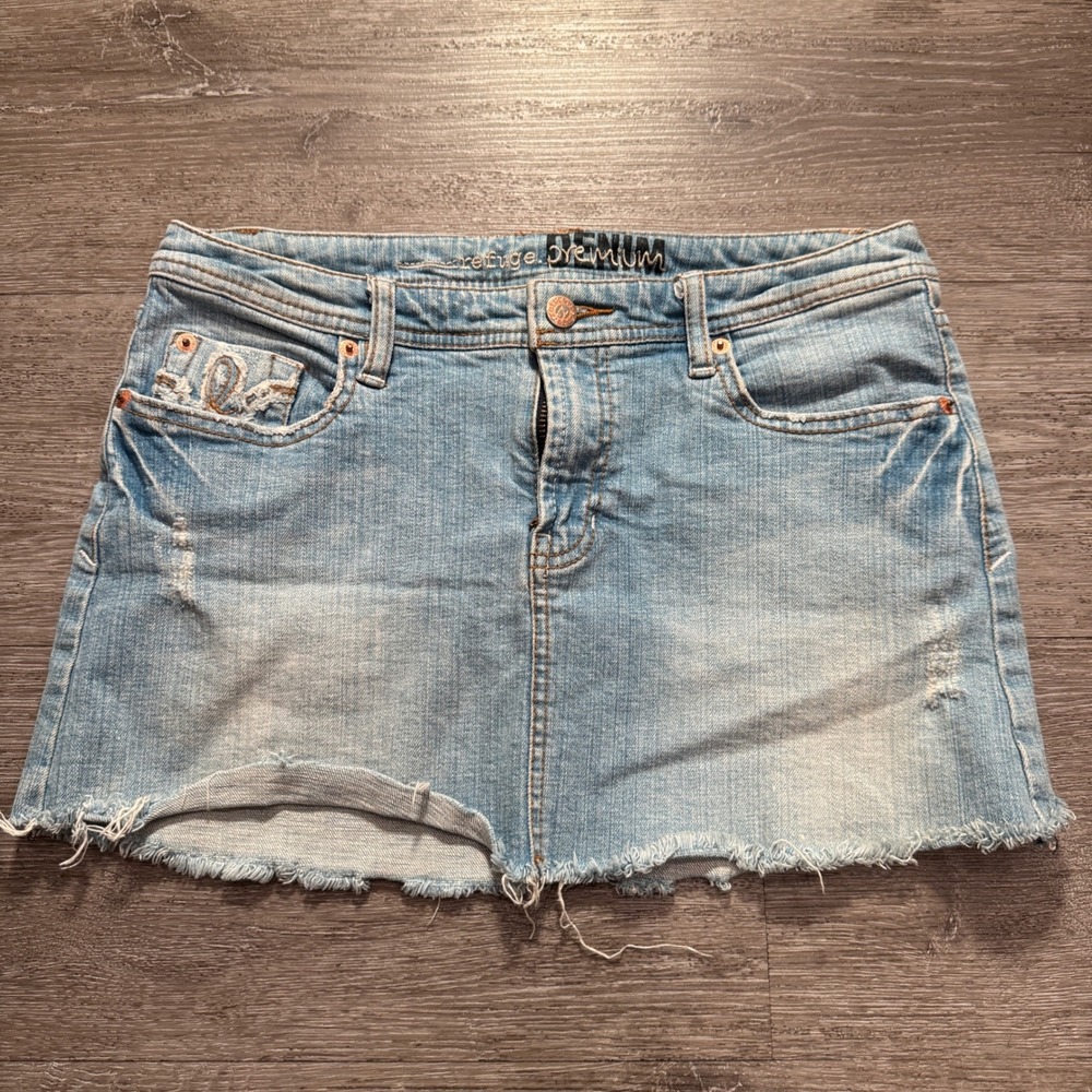 Refuge Denim Skirt Women 5 Blue Denim Cotton Distressed Raw Hem Summer Y2K Boho